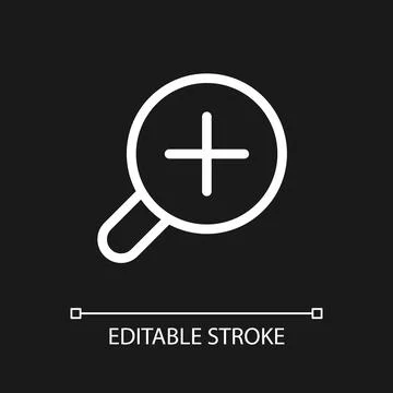 Magnifier with plus for map pixel perfect white linear ui icon for dark theme Stock Illustration