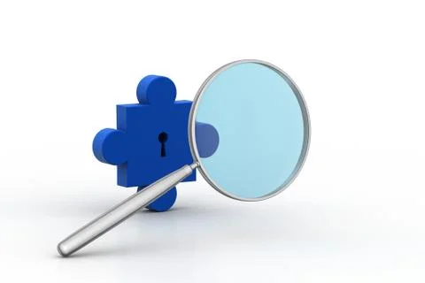 Magnifier with puzzle piece Stock Illustration