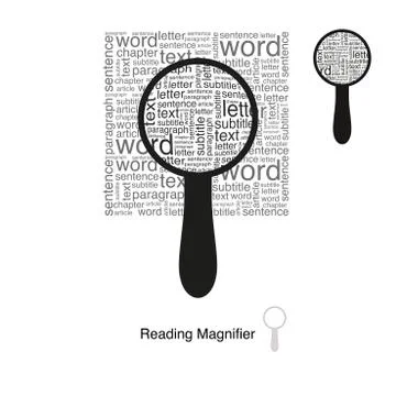 Magnifier for reading. Text inside the frame of a magnifier Stock Illustration