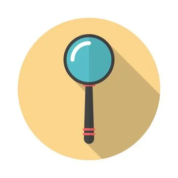 Magnifier round icon with long shadow. Flat design style. Stock Illustration