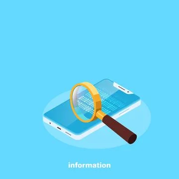 Magnifier on smartphone screen, isometric image Stockillustratie