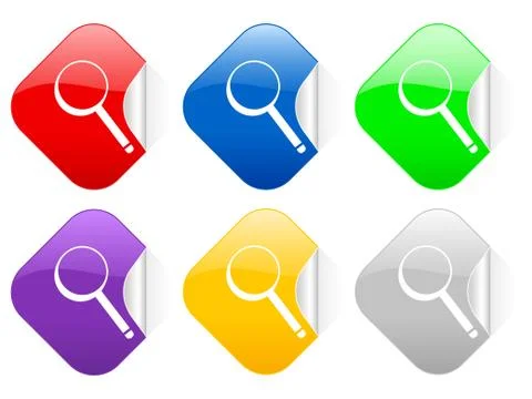 Magnifier square stickers Stock Illustration