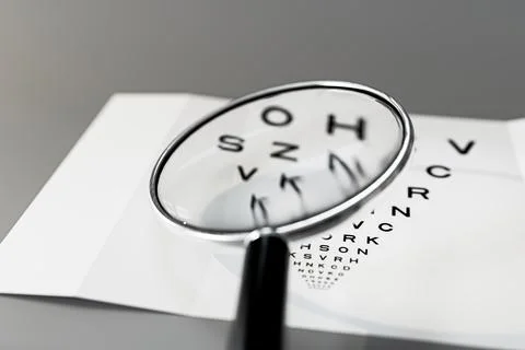 Magnifier tool on eye test card Stock Illustration