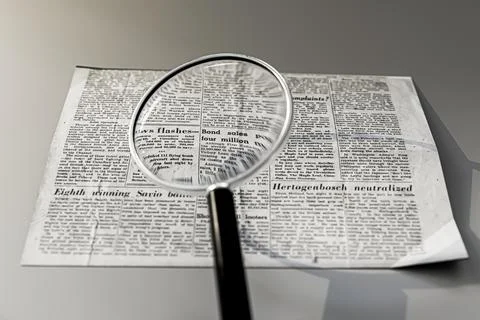 Magnifier tool on a newspaper Stock Illustration