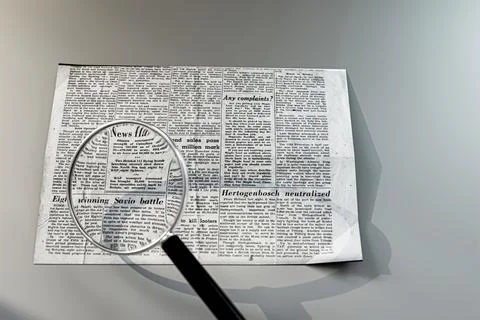 Magnifier tool on a newspaper Stock Illustration
