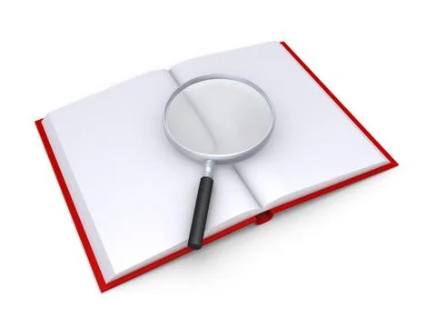 A magnifier is on top of an opened book Stock Illustration