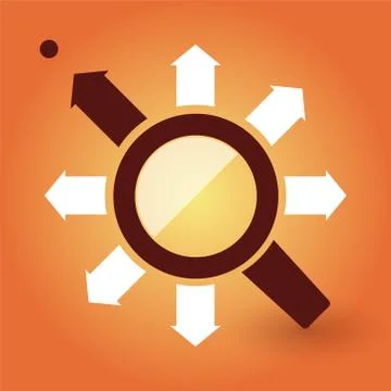 Magnifier with white arrows on an orange background Illustrazione stock