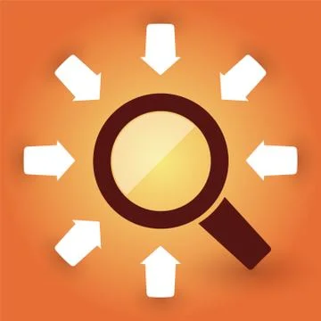 Magnifier with white arrows on an orange background Stock Illustration