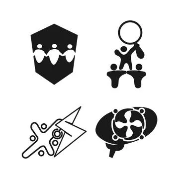 Magnify bolt brain Commitment Teamwork Together Black Logo Stock Illustration