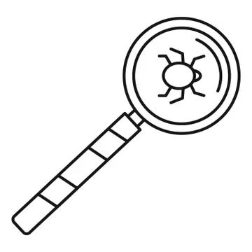 Magnify glass computer virus icon, outline style Illustrazione stock