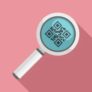 Magnify glass qr code icon, flat style Stock Illustration