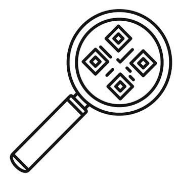 Magnify glass qr code icon, outline style イラスト素材