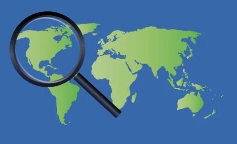 Magnify glass on a world map Stock Illustration