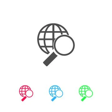 Magnify globe icon flat Stock Illustration