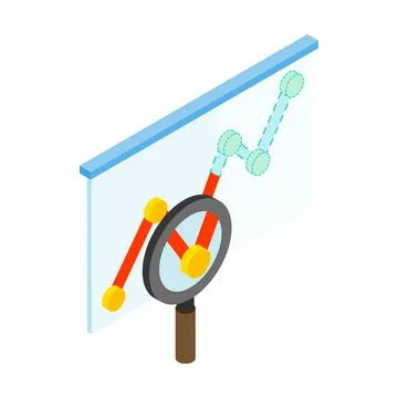 Magnifyier and graph icon, isometric 3d style Stock Illustration