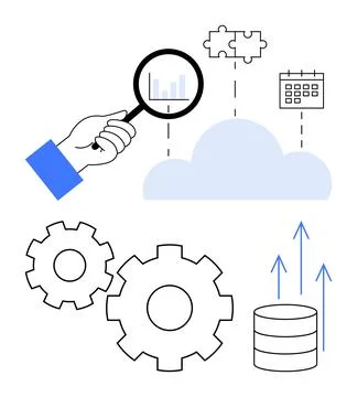 Magnifying Data Analysis with Cloud Integration and System Optimization Ele.. Illustrazione stock