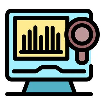 Magnifying glass analyzing bar chart on computer screen representing market.. Stock Illustration