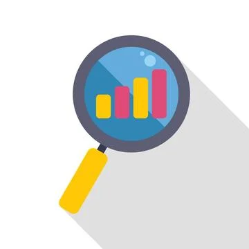 Magnifying glass analyzing business data bar chart Stockillustratie