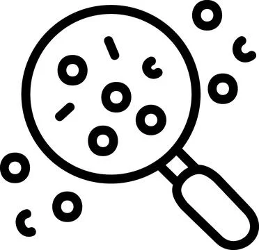 Magnifying glass analyzing cells and particles icon Stock Illustration