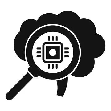 Magnifying glass analyzing cpu chip inside human brain icon イラスト素材