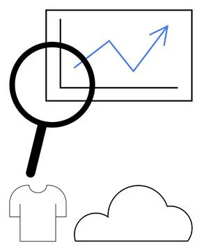 Magnifying Glass Analyzing Data Chart with Shirt and Cloud Stock Illustration
