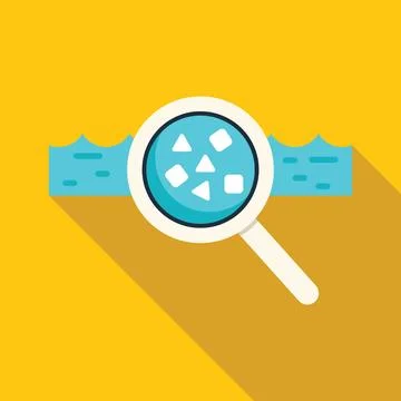 Magnifying glass analyzing data flowing in water stream Illustrazione stock