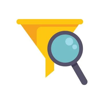 Magnifying glass analyzing data through funnel icon Illustrazione stock
