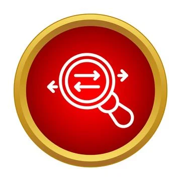 Magnifying glass analyzing data transfer arrows icon Stock Illustration
