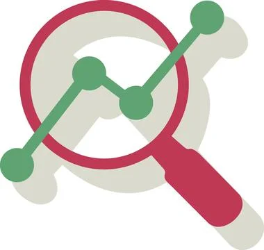 Magnifying glass analyzing data trend chart Stock Illustration