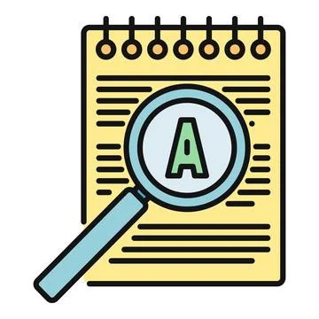 Magnifying glass analyzing document with letter a Stock Illustration