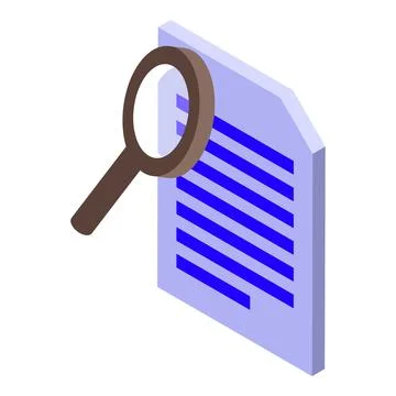 Magnifying glass analyzing document for proofreading and editing Stock Illustration