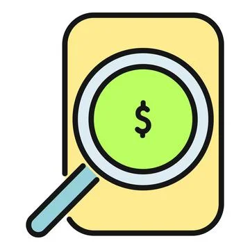 Magnifying glass analyzing financial data for dollar search Illustrazione stock
