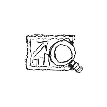 Magnifying glass analyzing growth chart hand-drawn icon Illustrazione stock