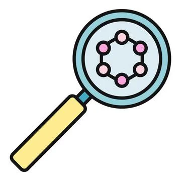 Magnifying glass analyzing molecular structure data Stock Illustration