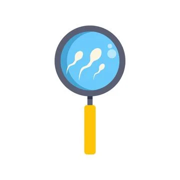 Magnifying glass analyzing sperm cells for fertility research Stock Illustration