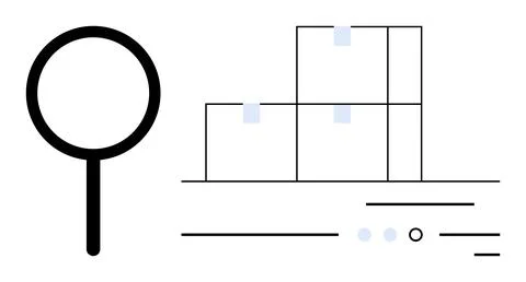 Magnifying Glass Analyzing Stacked Boxes Data Concept with Minimalist Line .. Stock Illustration