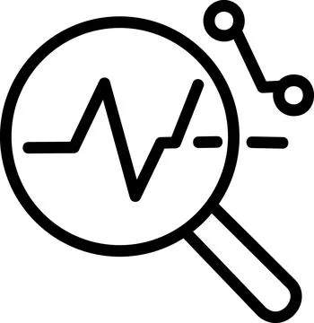 Magnifying glass analyzing wave graph line icon Stock Illustration