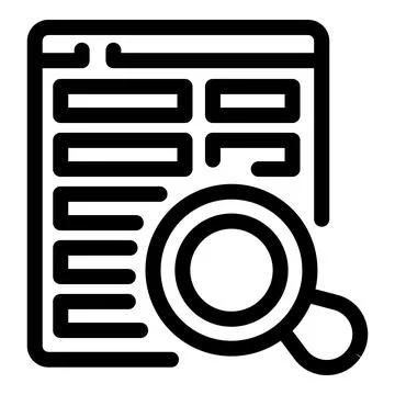 Magnifying glass analyzing website data on computer screen Stock Illustration