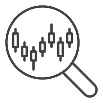 Magnifying Glass and Candlestick Chart Searching vector Magnifier outline i.. Stock Illustration