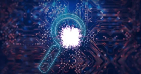 Magnifying glass and data processing animation over circuit board background Stock Footage 329561267