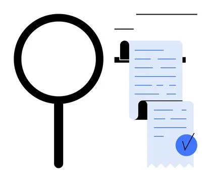Magnifying Glass and Document with Checkmark Stockillustratie