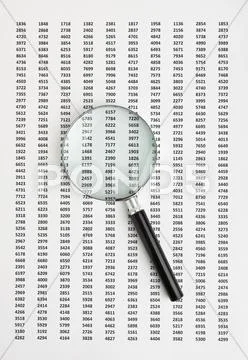 Magnifying glass and document with figures Stock Photos