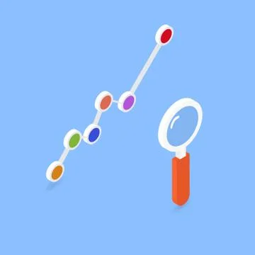 Magnifying glass and graph. Vector illustration . Stock Illustration