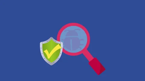 Magnifying Glass and Shield With Bug Cyber Security 2d with alpha matte Stock Footage 336293928