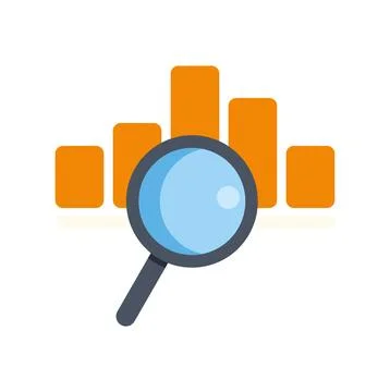 Magnifying glass auditing comparing analyzing orange bar chart data Stock Illustration