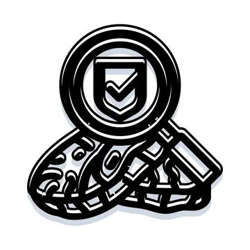 Magnifying glass auditing shield with checkmark 스톡 일러스트
