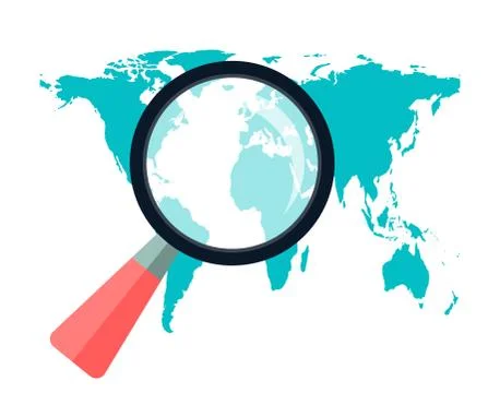 Magnifying glass on background map world Simple design style.vector illustrat Stock Illustration