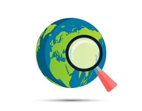 Magnifying glass on background map world Simple design style.vector illustrat Stock Illustration