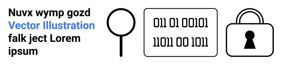 Magnifying glass, binary code, lock portraying data analysis, encryption, sec 스톡 일러스트