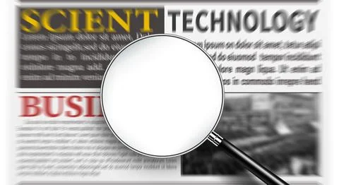 Magnifying glass with blank white screen over newspaper. Stock Illustration
